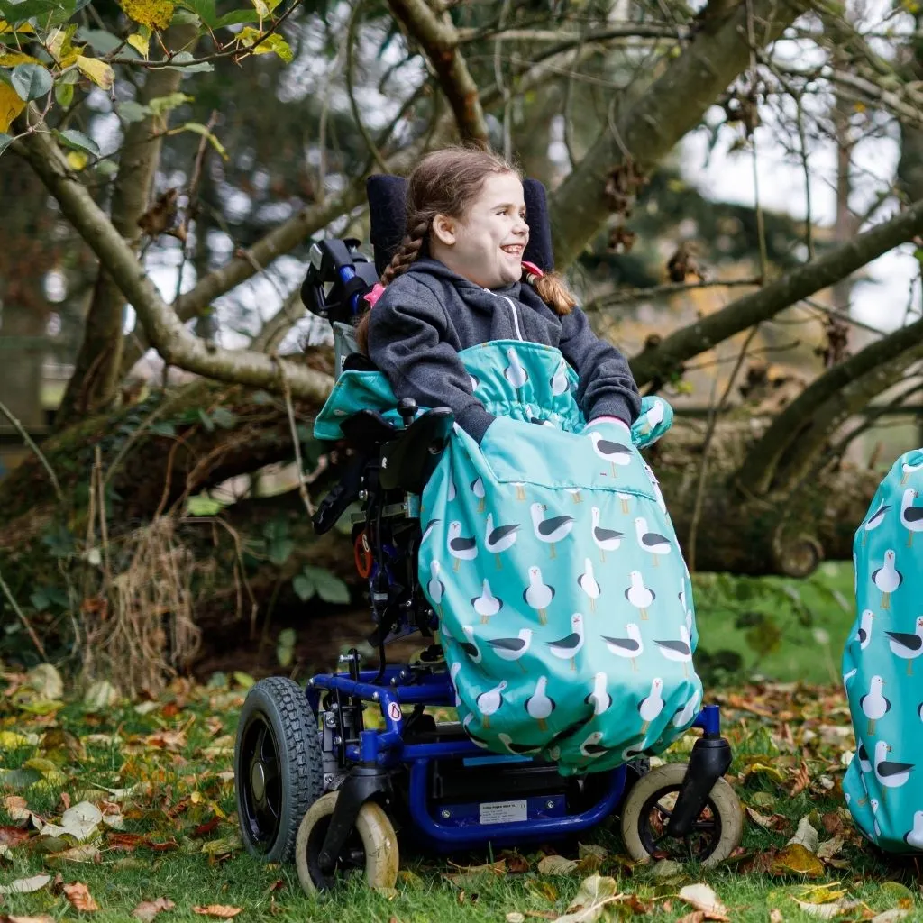 Kids Fleece-Lined Wheelchair Cosy - TEAL SEAGULLS