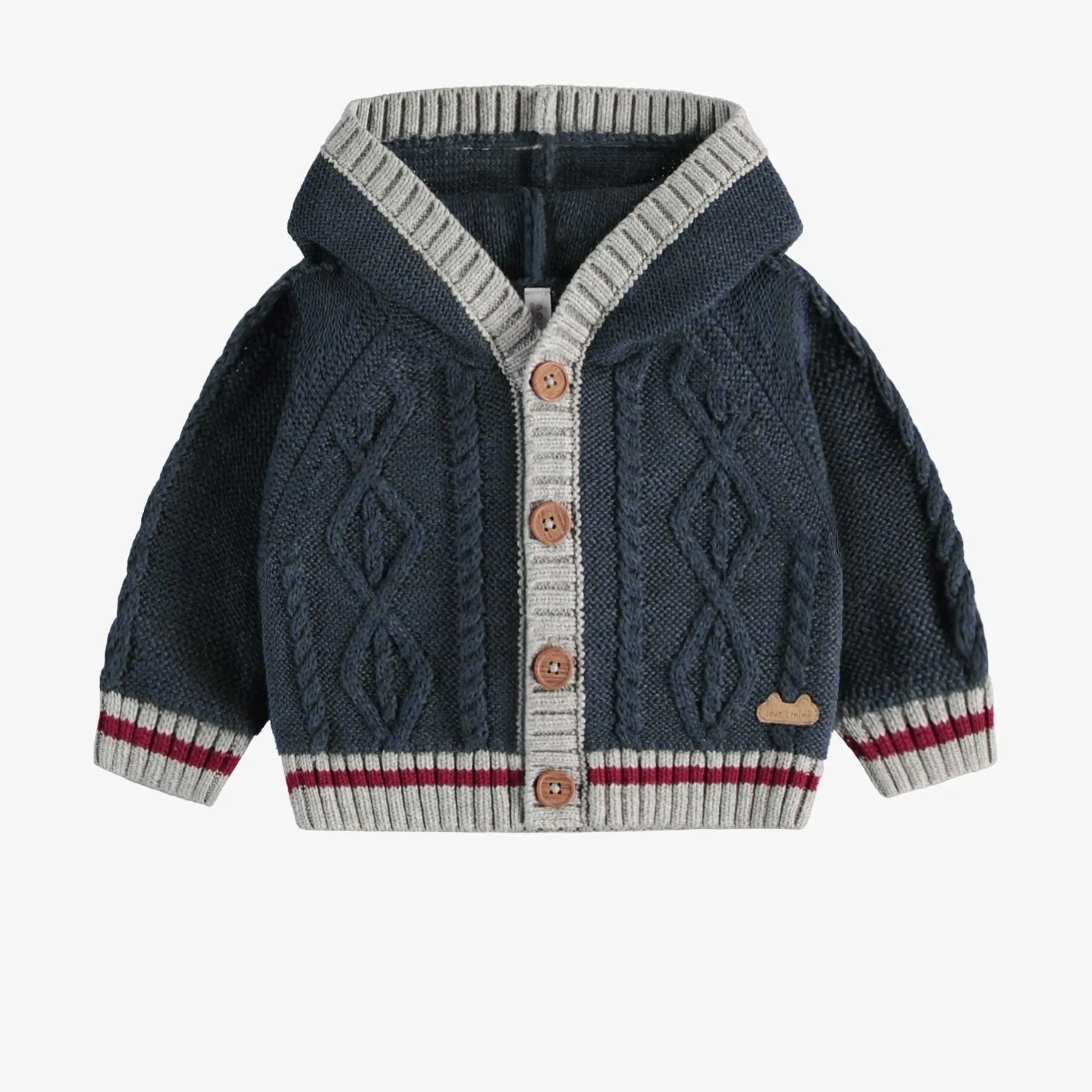 Knit Cardigan with Braided Pattern   Hood