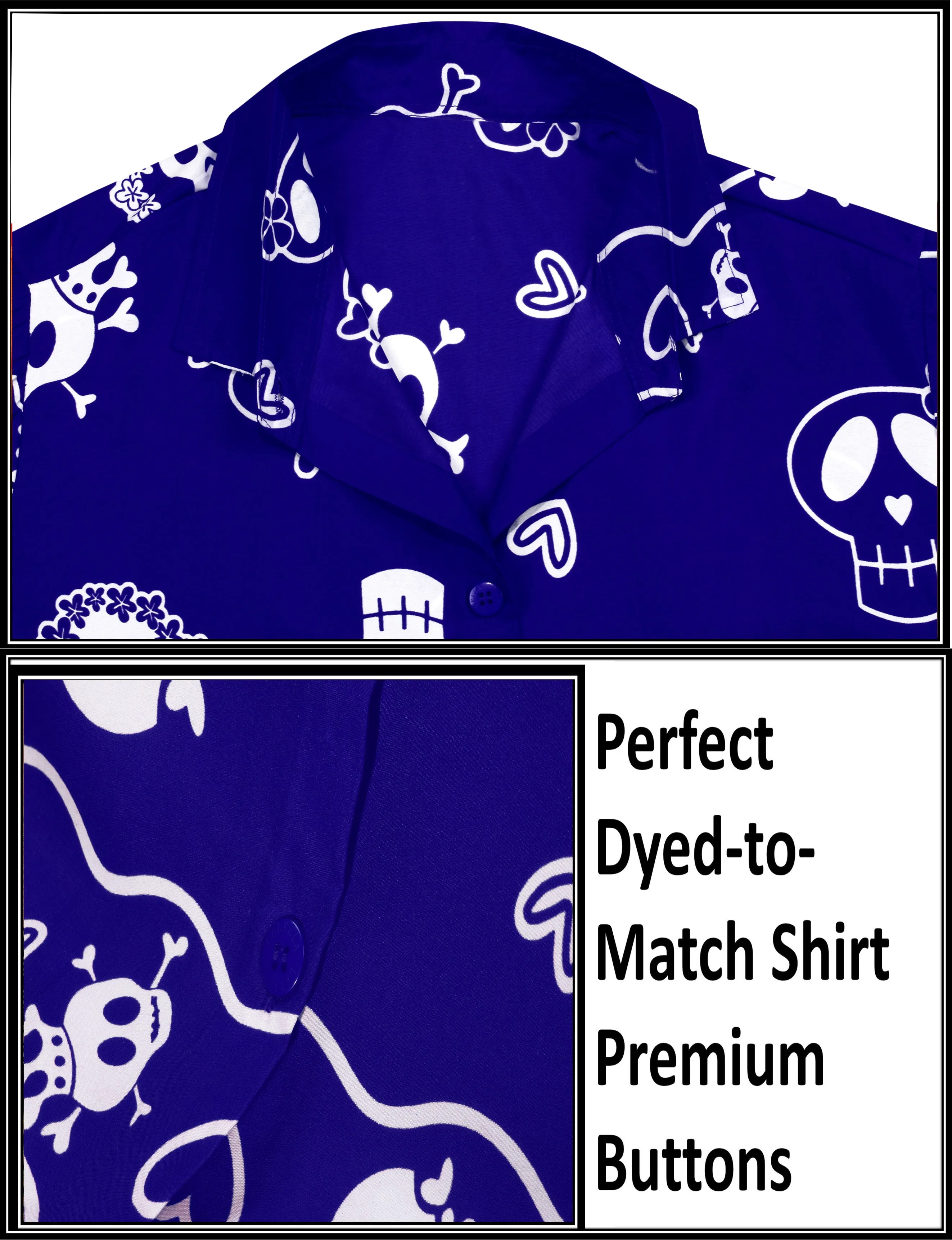 La Leela Women's Causal Halloween Skull Cross & Pirates Scary Printed Royal Blue Shirt