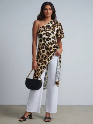 Leopard-Print One-Shoulder Maxi Blouse