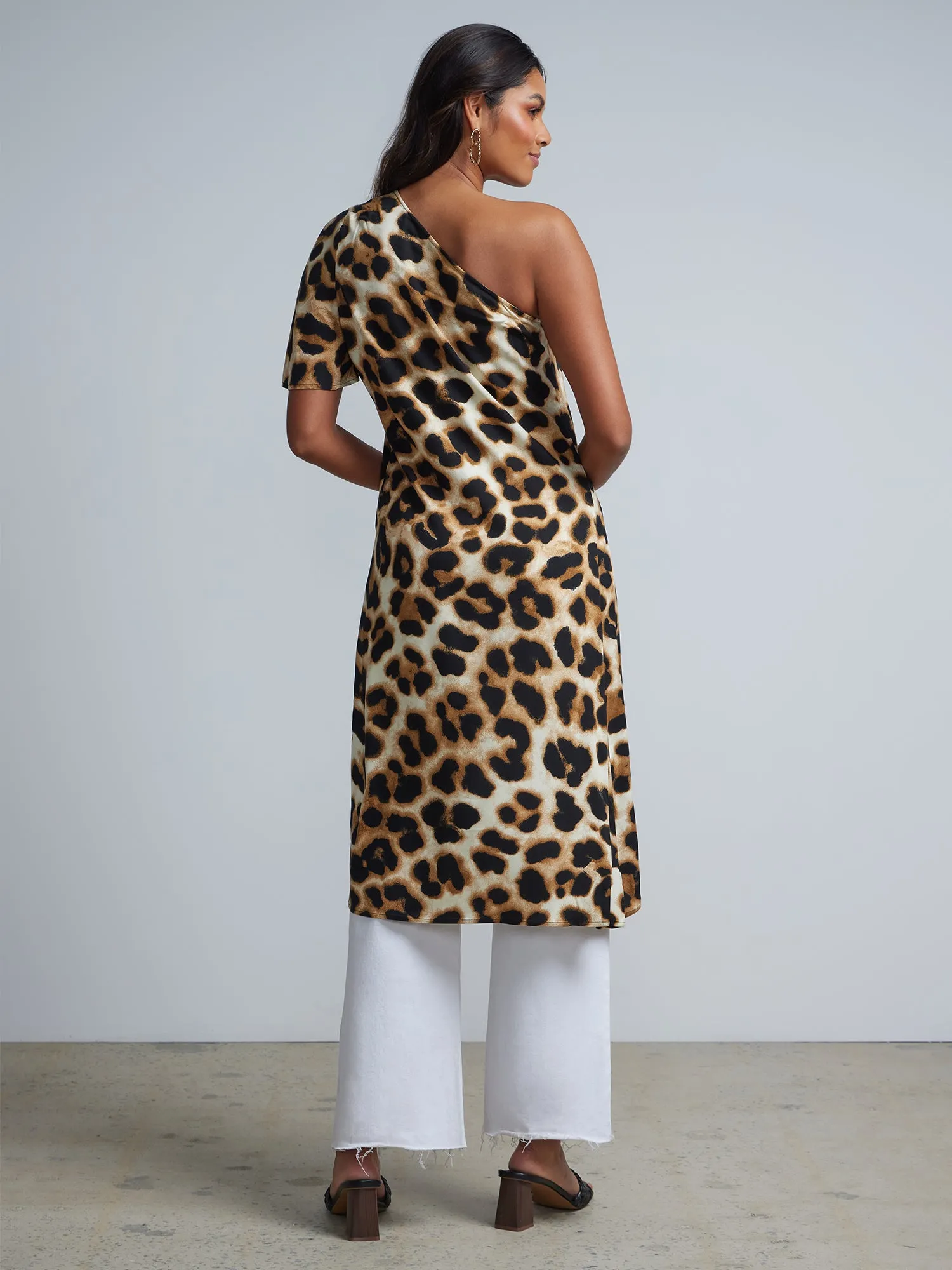 Leopard-Print One-Shoulder Maxi Blouse