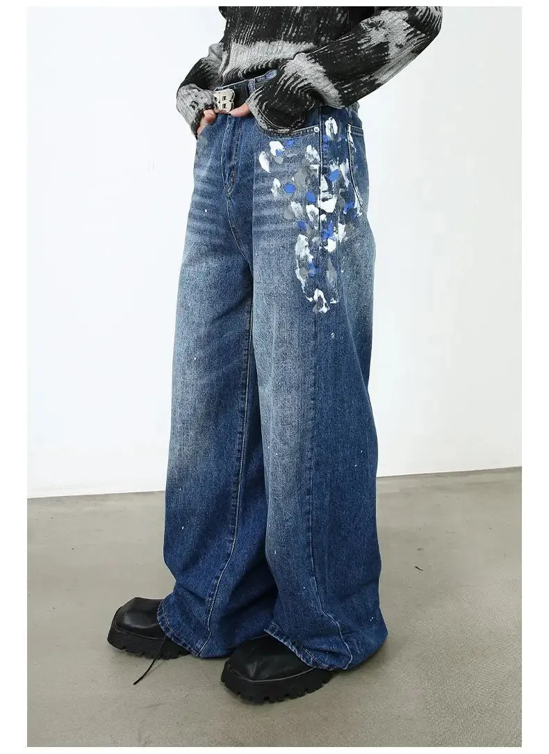 LVSANW American style high street retro graffiti women jeans Ins Harajuku men and women hip-hop goth wide leg pants baggy jeans