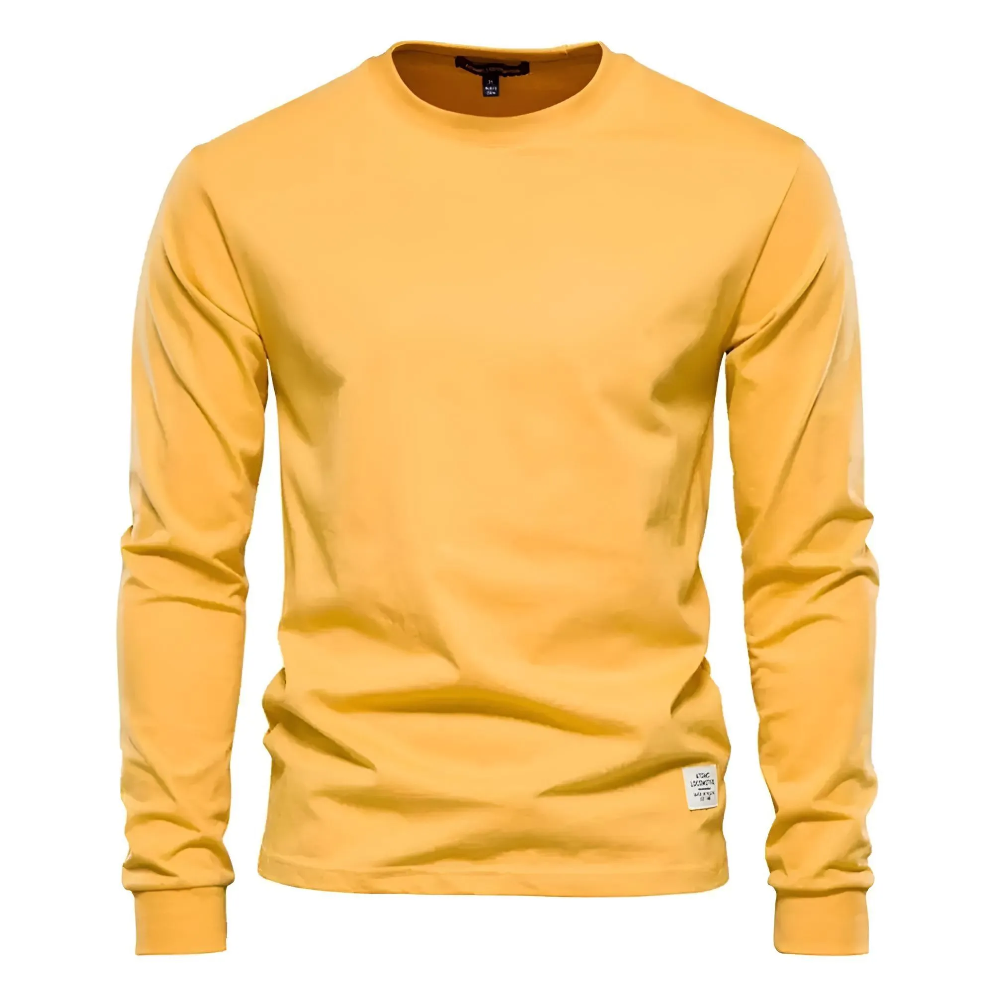 Men's Cotton Pullover Tops Comfortable Anti-Pilling Crew Neck Elastic Cuff Long Sleeve Essential Shirts For Men