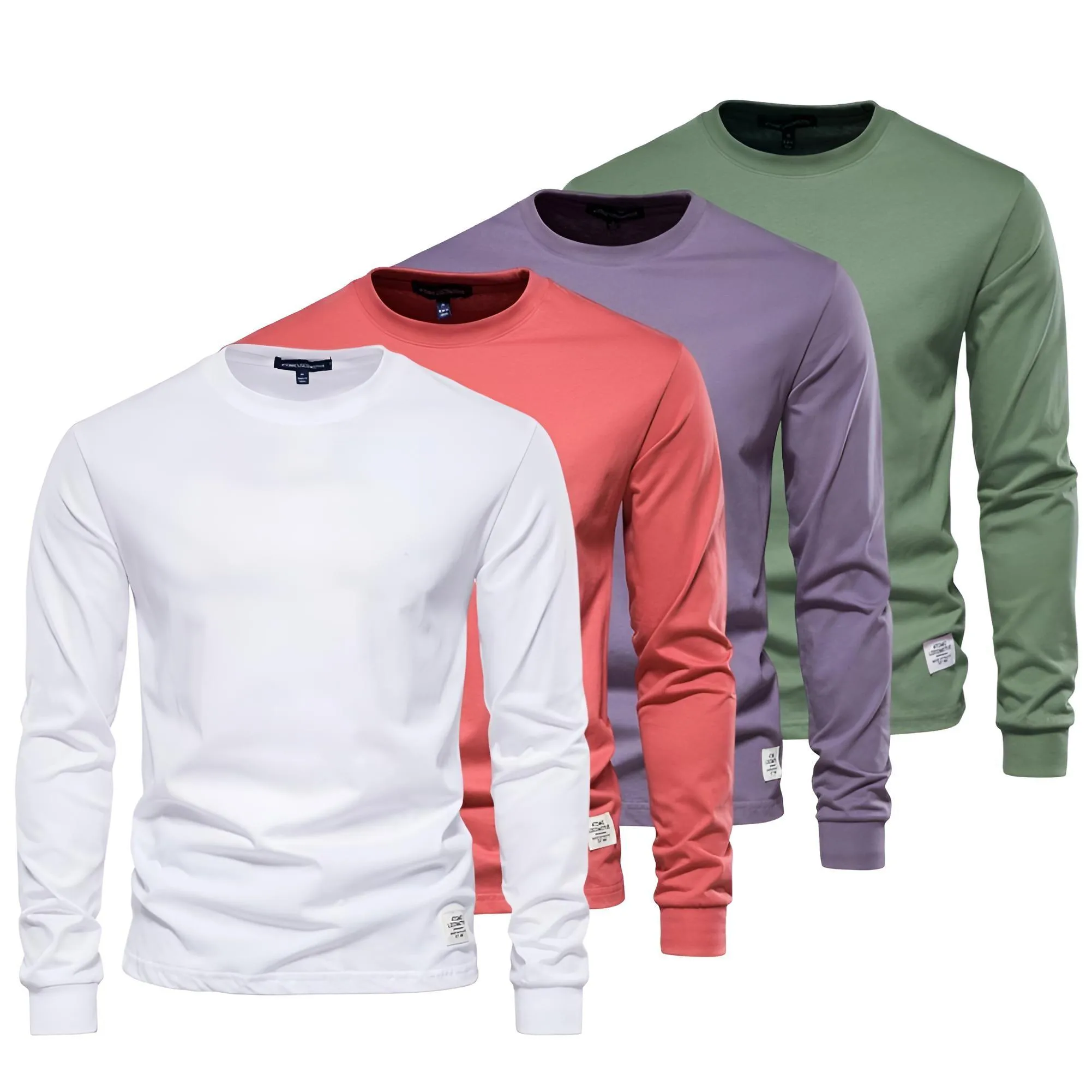 Men's Cotton Pullover Tops Comfortable Anti-Pilling Crew Neck Elastic Cuff Long Sleeve Essential Shirts For Men