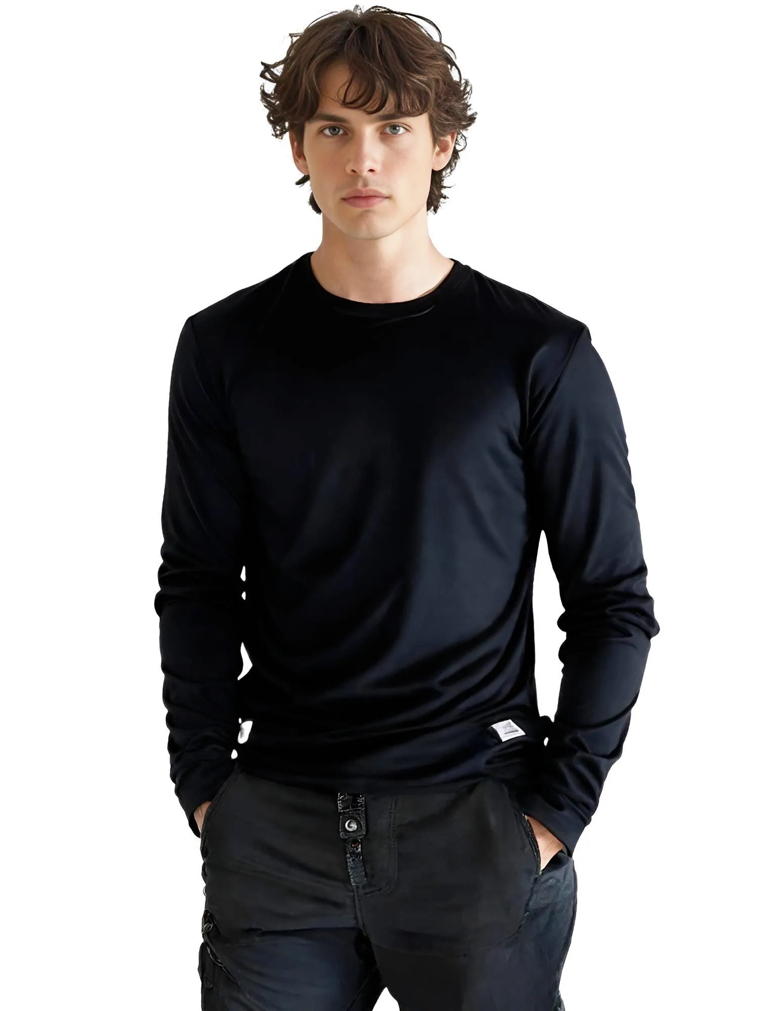 Men's Cotton Pullover Tops Comfortable Anti-Pilling Crew Neck Elastic Cuff Long Sleeve Essential Shirts For Men