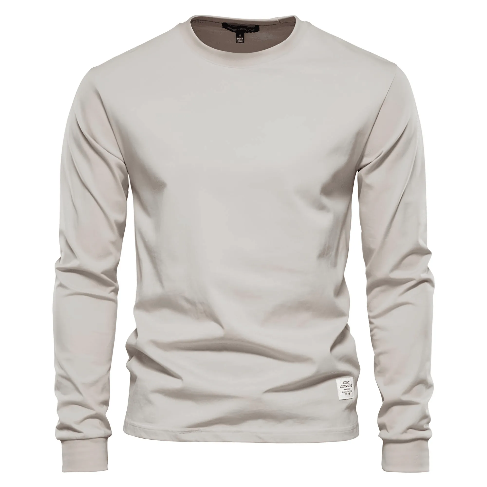 Men's Cotton Pullover Tops Comfortable Anti-Pilling Crew Neck Elastic Cuff Long Sleeve Essential Shirts For Men