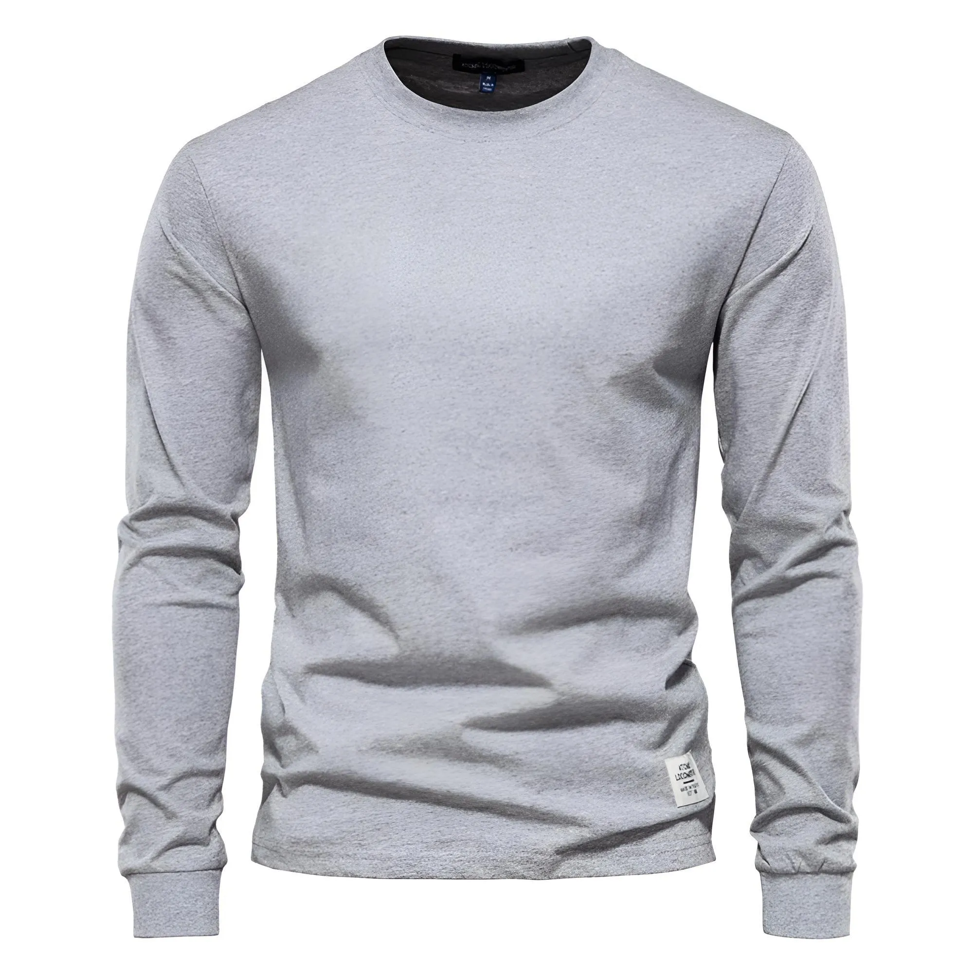 Men's Cotton Pullover Tops Comfortable Anti-Pilling Crew Neck Elastic Cuff Long Sleeve Essential Shirts For Men