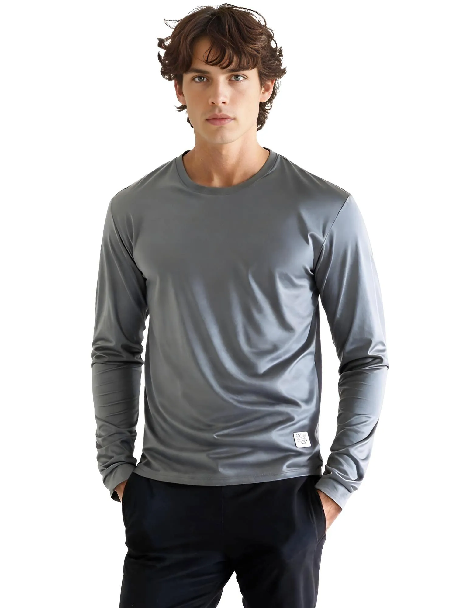 Men's Cotton Pullover Tops Comfortable Anti-Pilling Crew Neck Elastic Cuff Long Sleeve Essential Shirts For Men