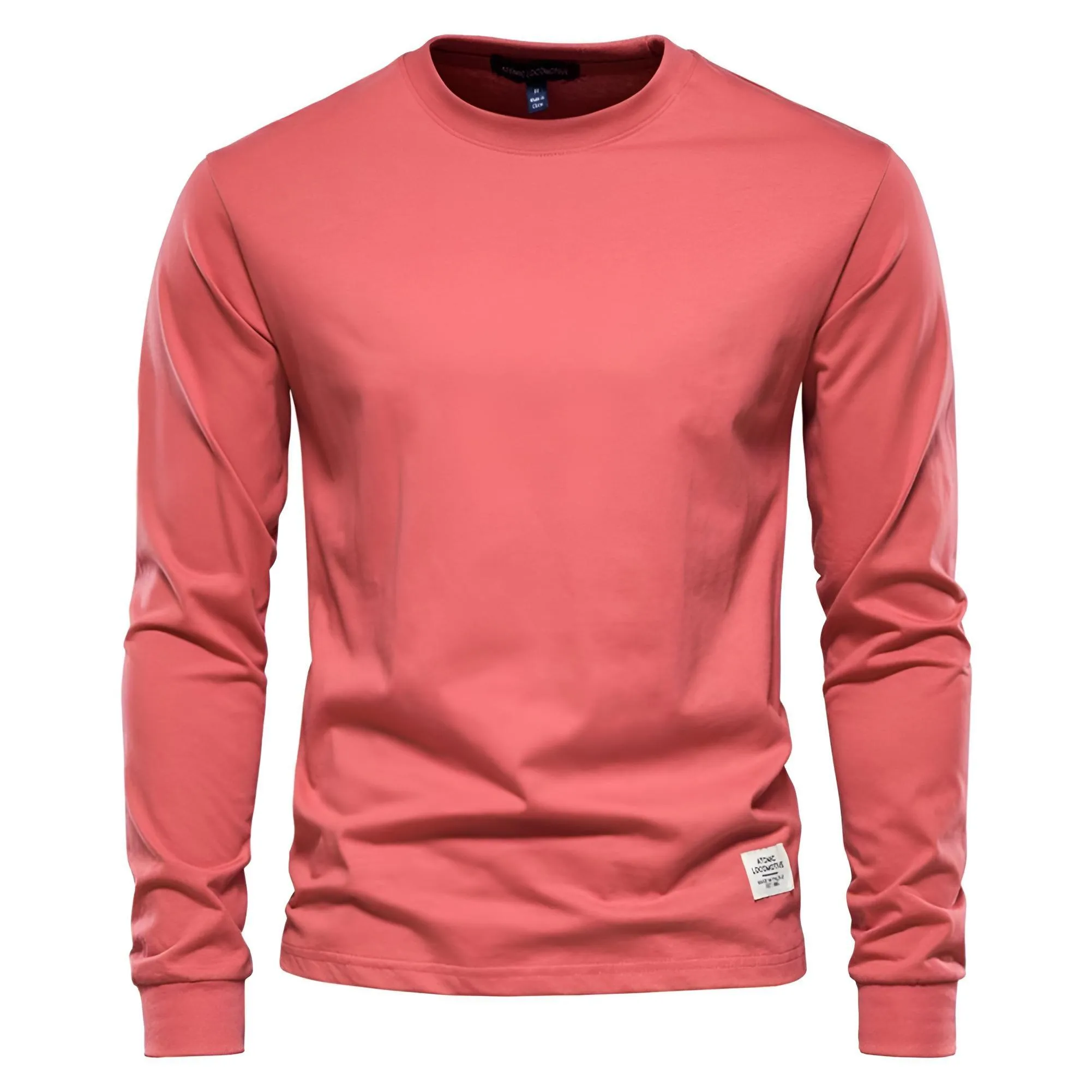 Men's Cotton Pullover Tops Comfortable Anti-Pilling Crew Neck Elastic Cuff Long Sleeve Essential Shirts For Men