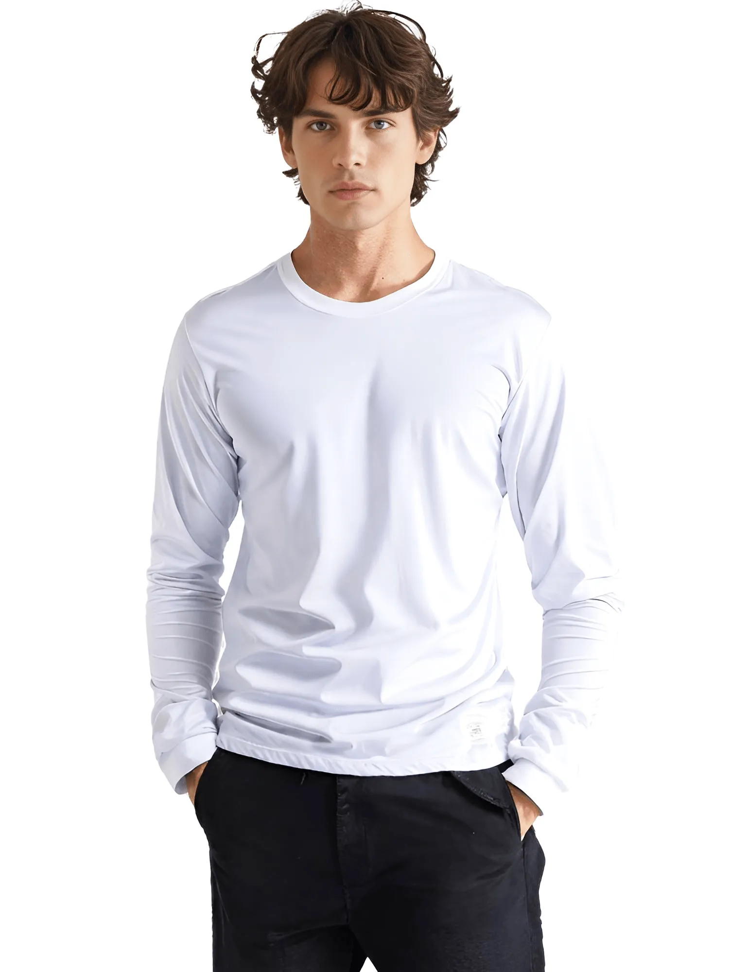 Men's Cotton Pullover Tops Comfortable Anti-Pilling Crew Neck Elastic Cuff Long Sleeve Essential Shirts For Men