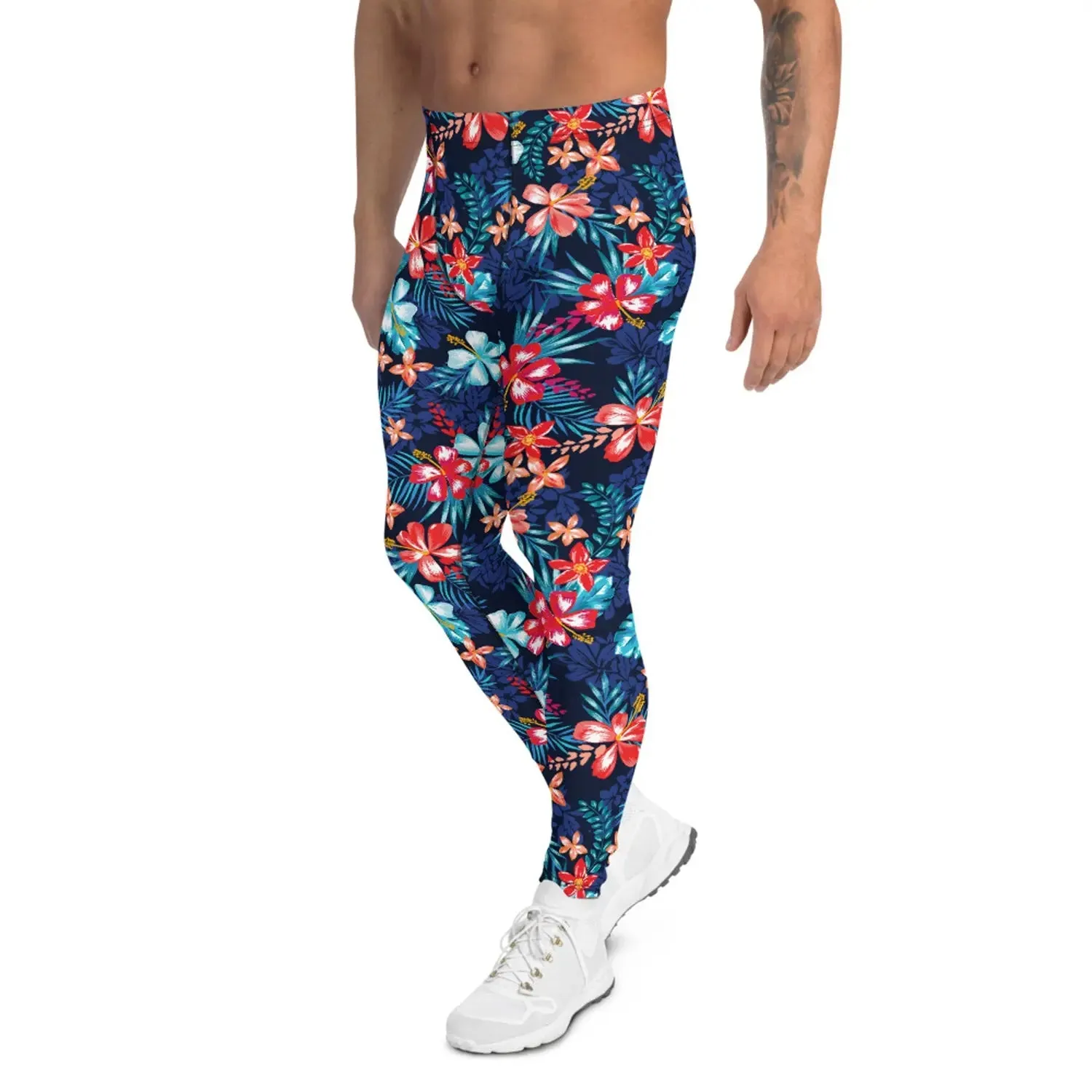 Men's Floral Hibiscus Leggings - Moisture-Wicking, Quick-Drying, Squats Approved