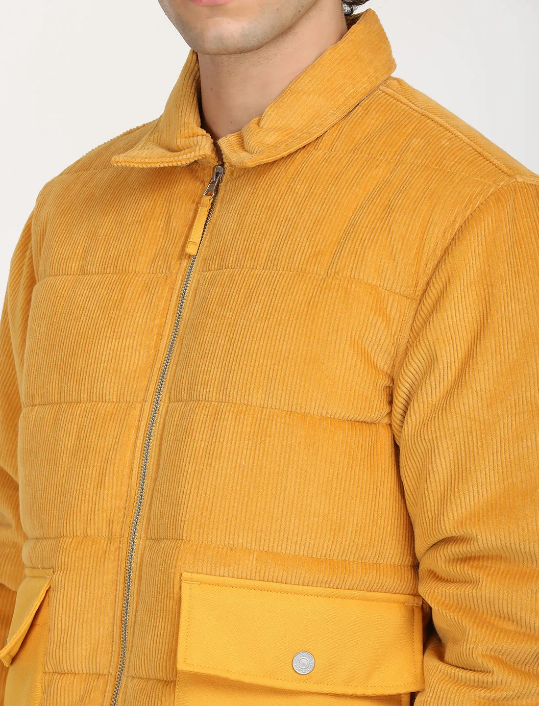 Men's Quilted Yellow Spread Collar Puffer Jacket