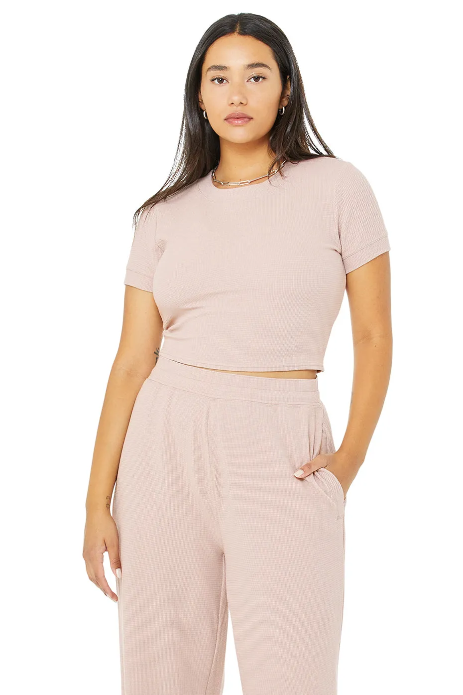 Micro Waffle Sierra Short Sleeve Top - Dusty Pink