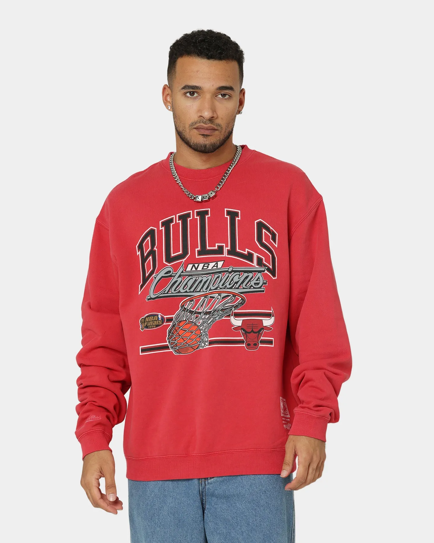 Mitchell & Ness Chicago Bulls Hoop Crewneck Faded Red