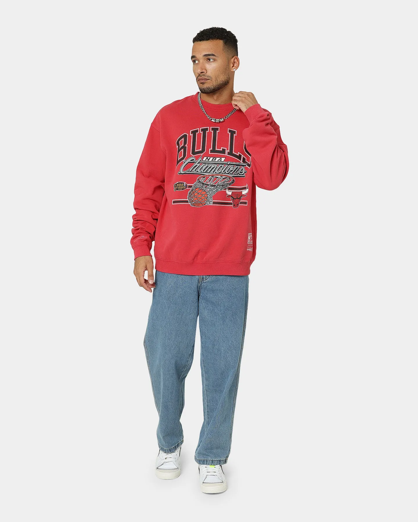 Mitchell & Ness Chicago Bulls Hoop Crewneck Faded Red