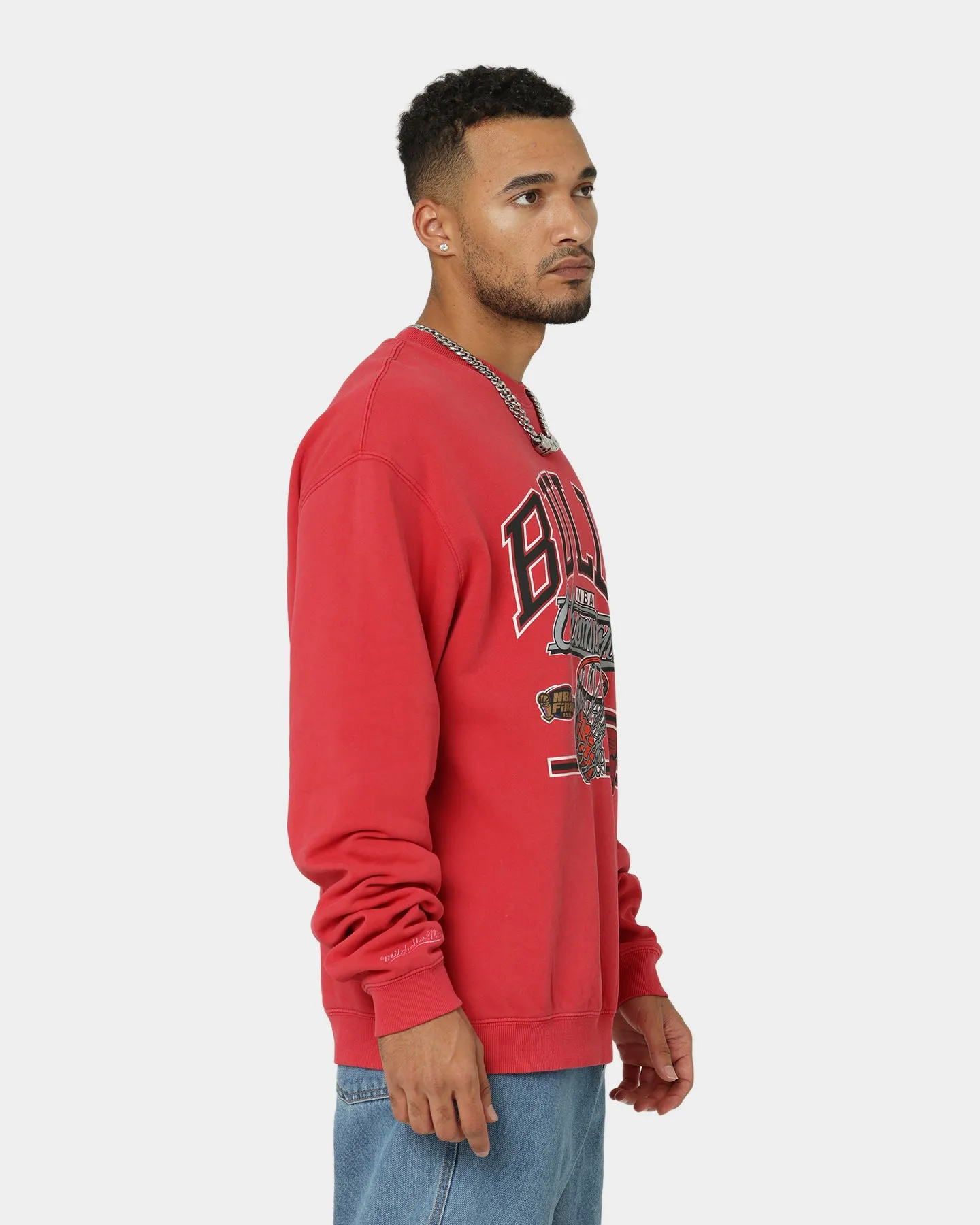 Mitchell & Ness Chicago Bulls Hoop Crewneck Faded Red