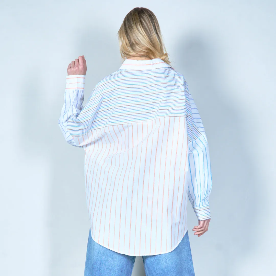 Multi-stripe oversized shirt with patchwork detail wholesale