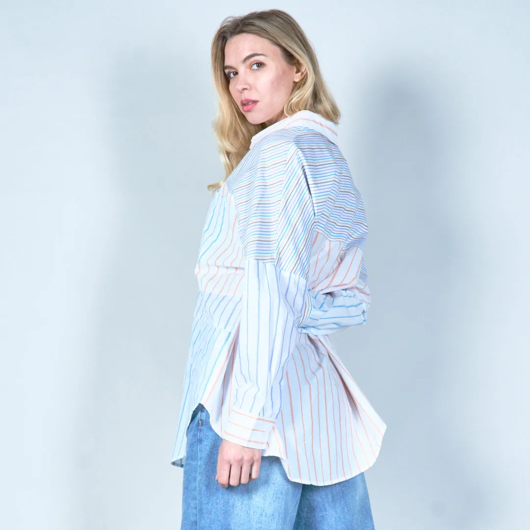 Multi-stripe oversized shirt with patchwork detail wholesale