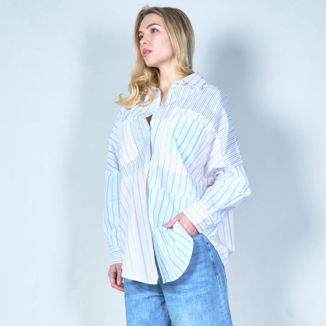 Multi-stripe oversized shirt with patchwork detail wholesale