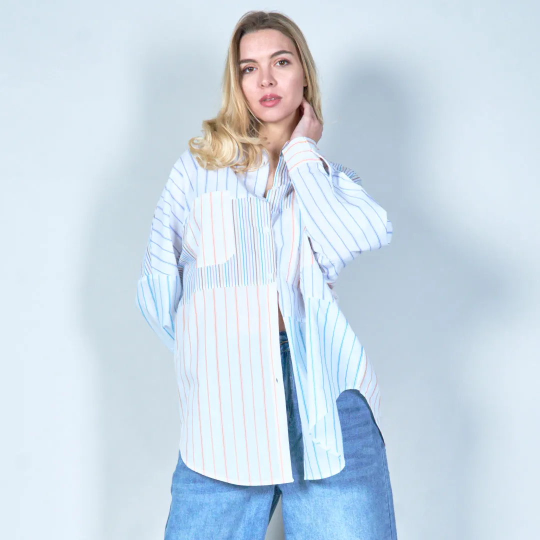 Multi-stripe oversized shirt with patchwork detail wholesale