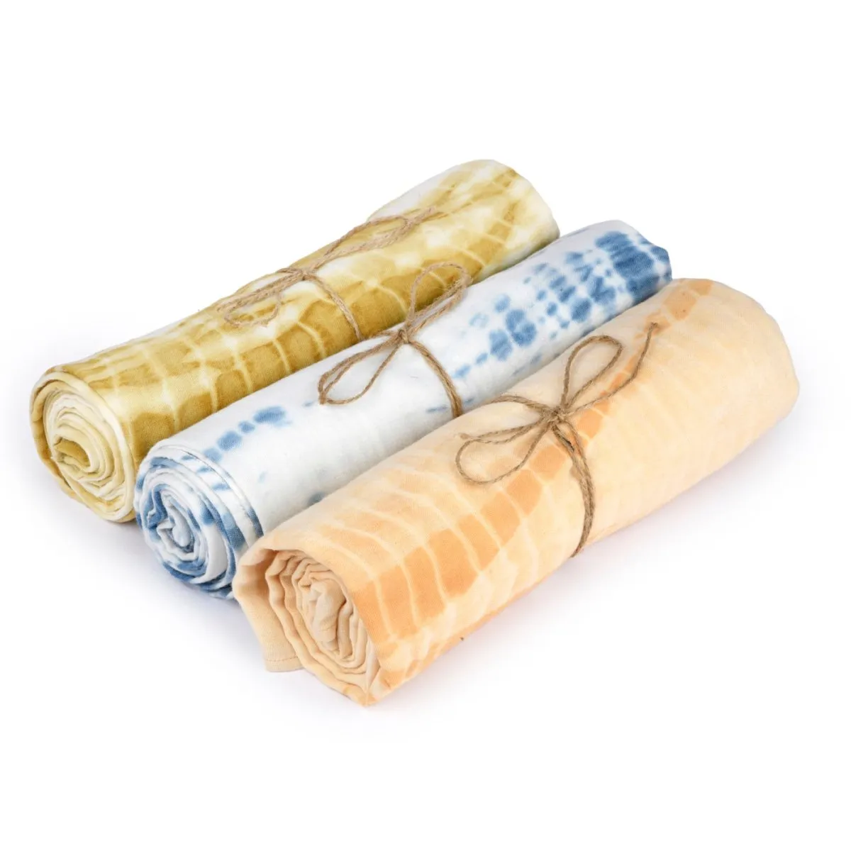 Naturally Dyed Organic Muslin Swaddles (Set of 3)- Ripples