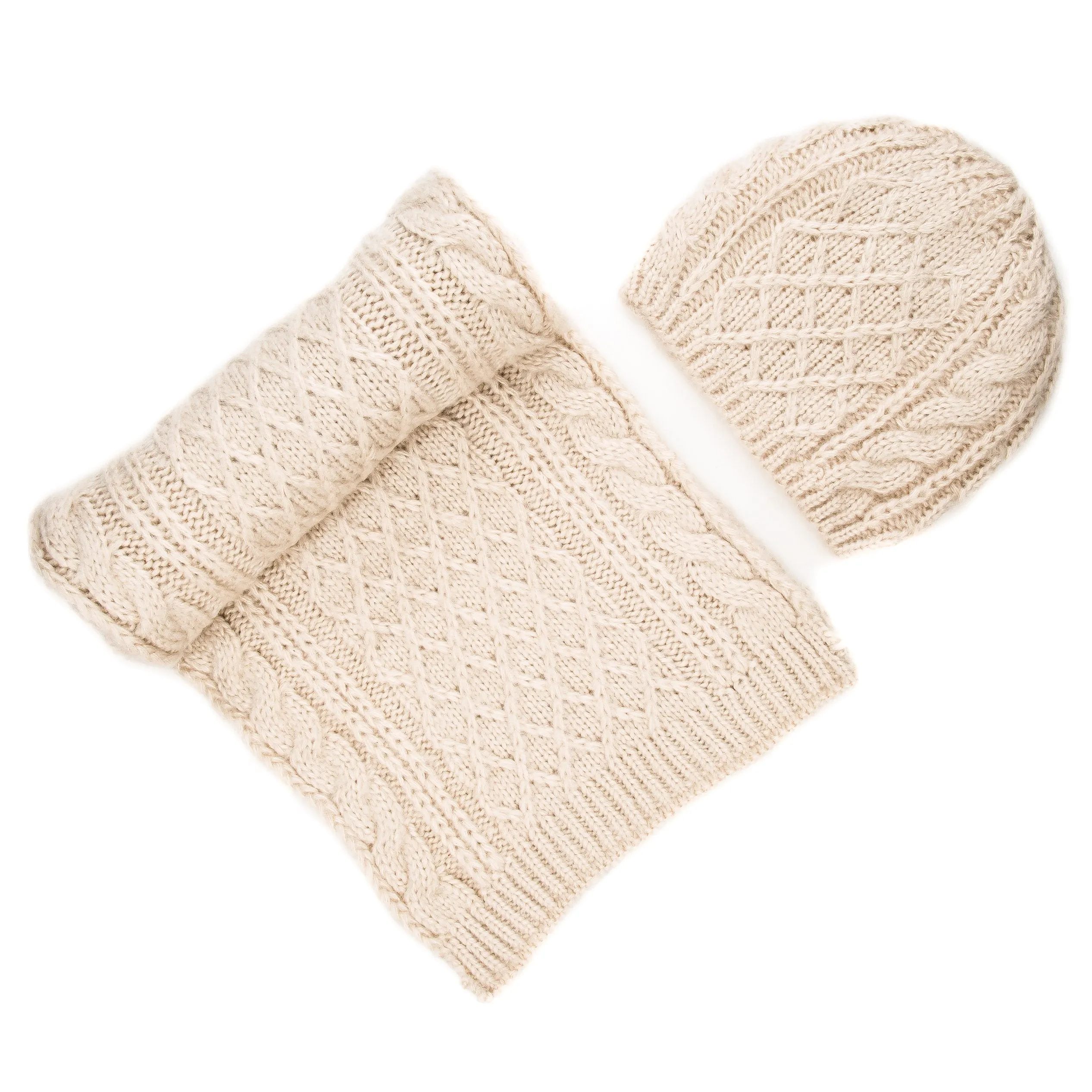 Noble Mount Mens Super-Soft Cable Knit Avalanche Scarf and Hat Set