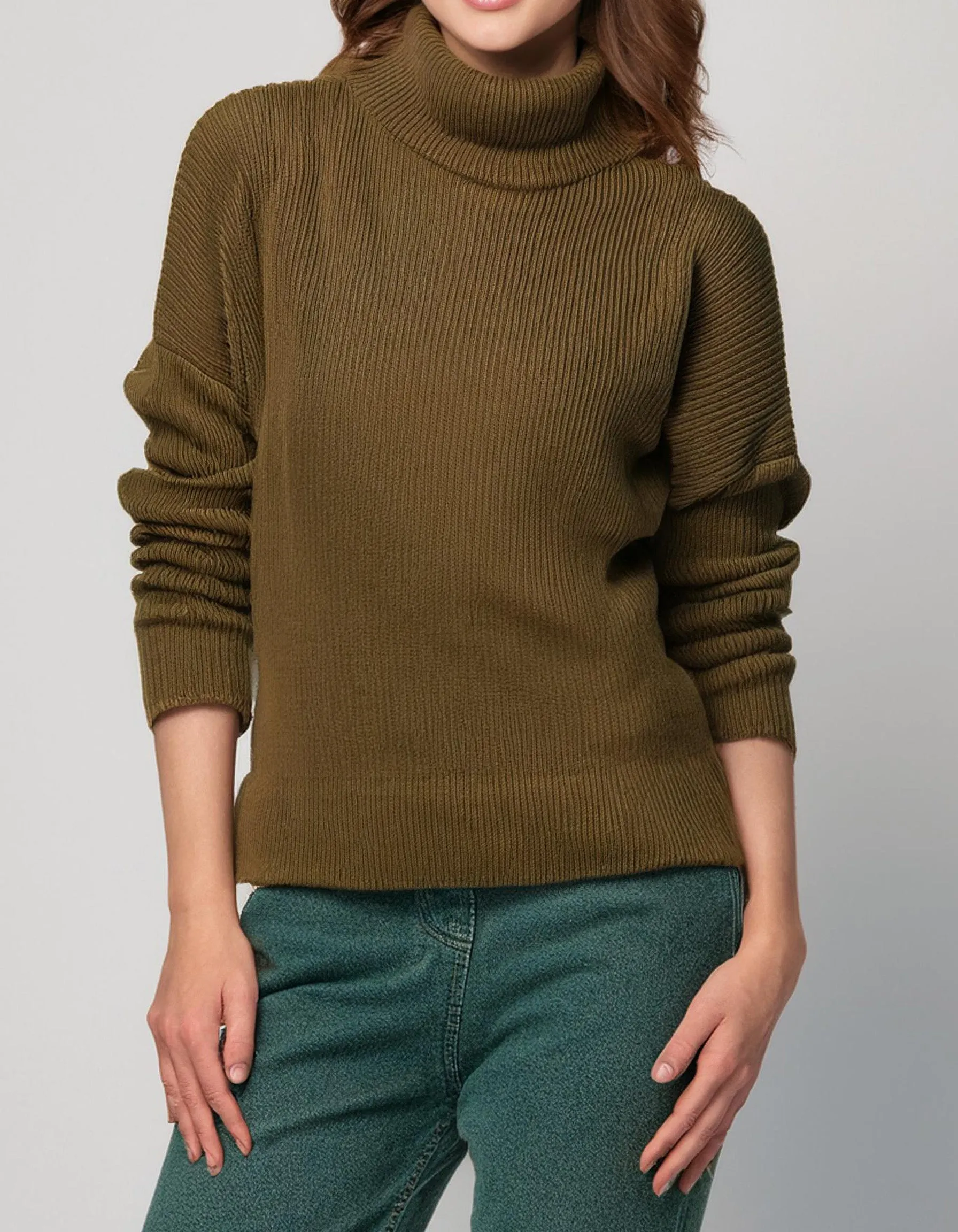 Olive Green Cozy Turtleneck Sweater