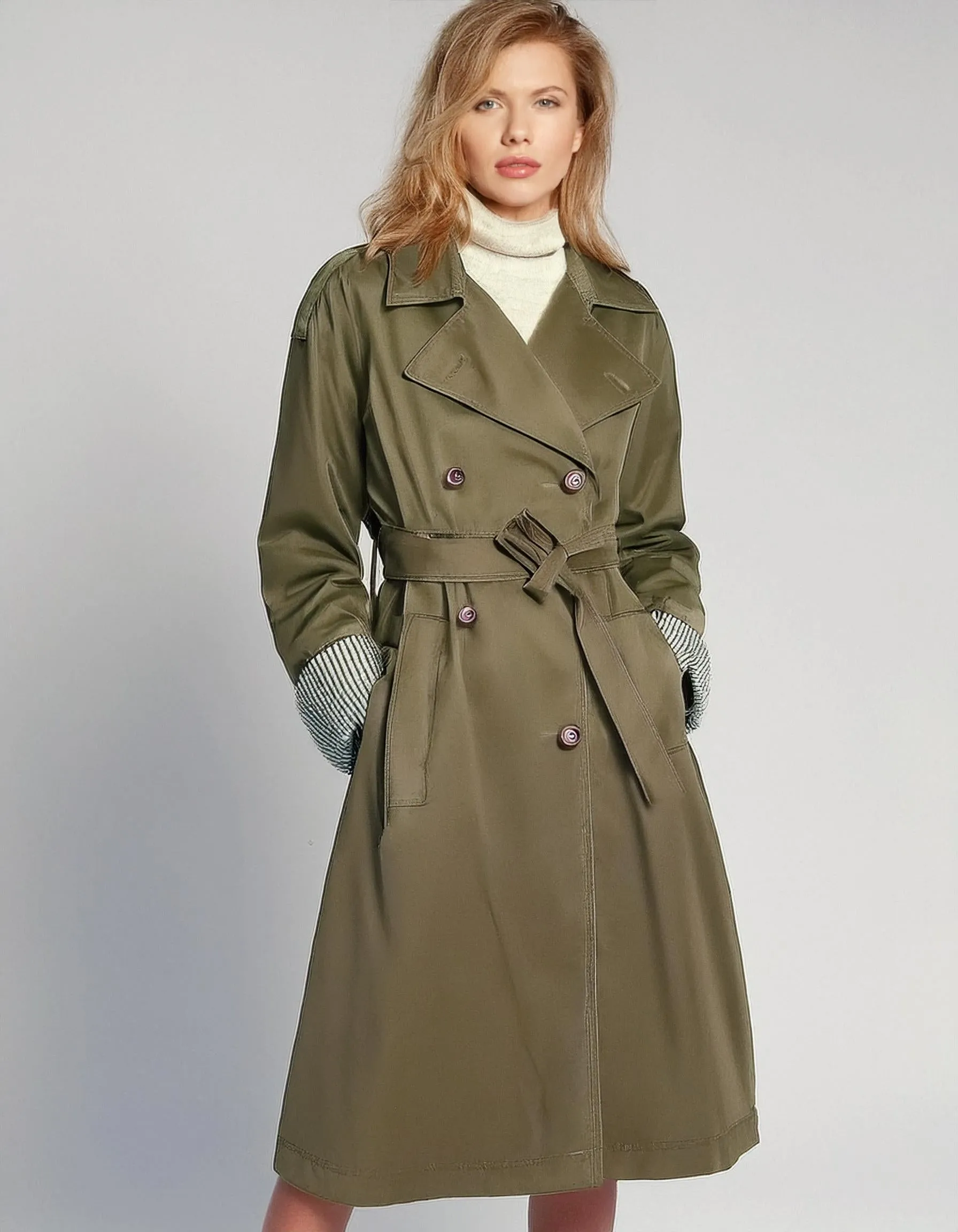 Olive Military-Inspired Trench Coats