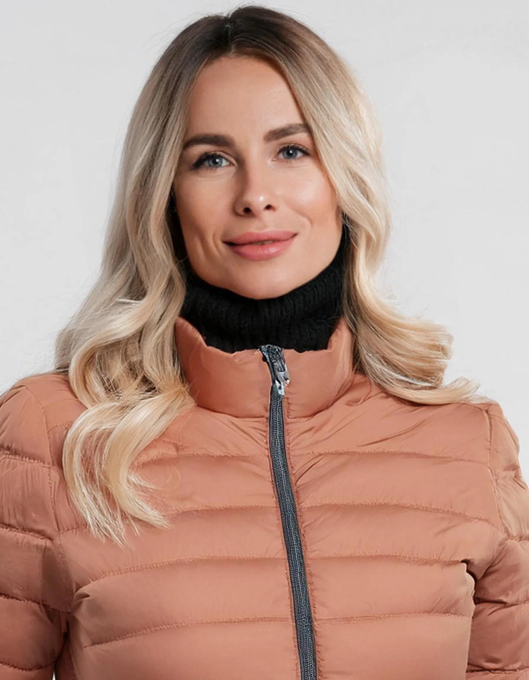 Peach Quilted Zip-Up Puffer Jacket