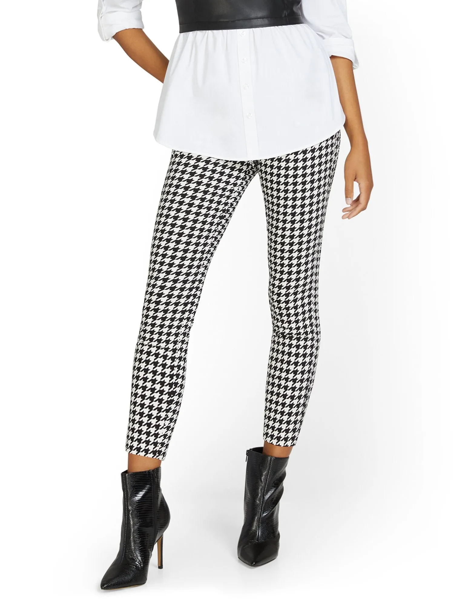 Petite Whitney High-Waisted Pull-On Slim-Leg Ankle Pant - Houndstooth