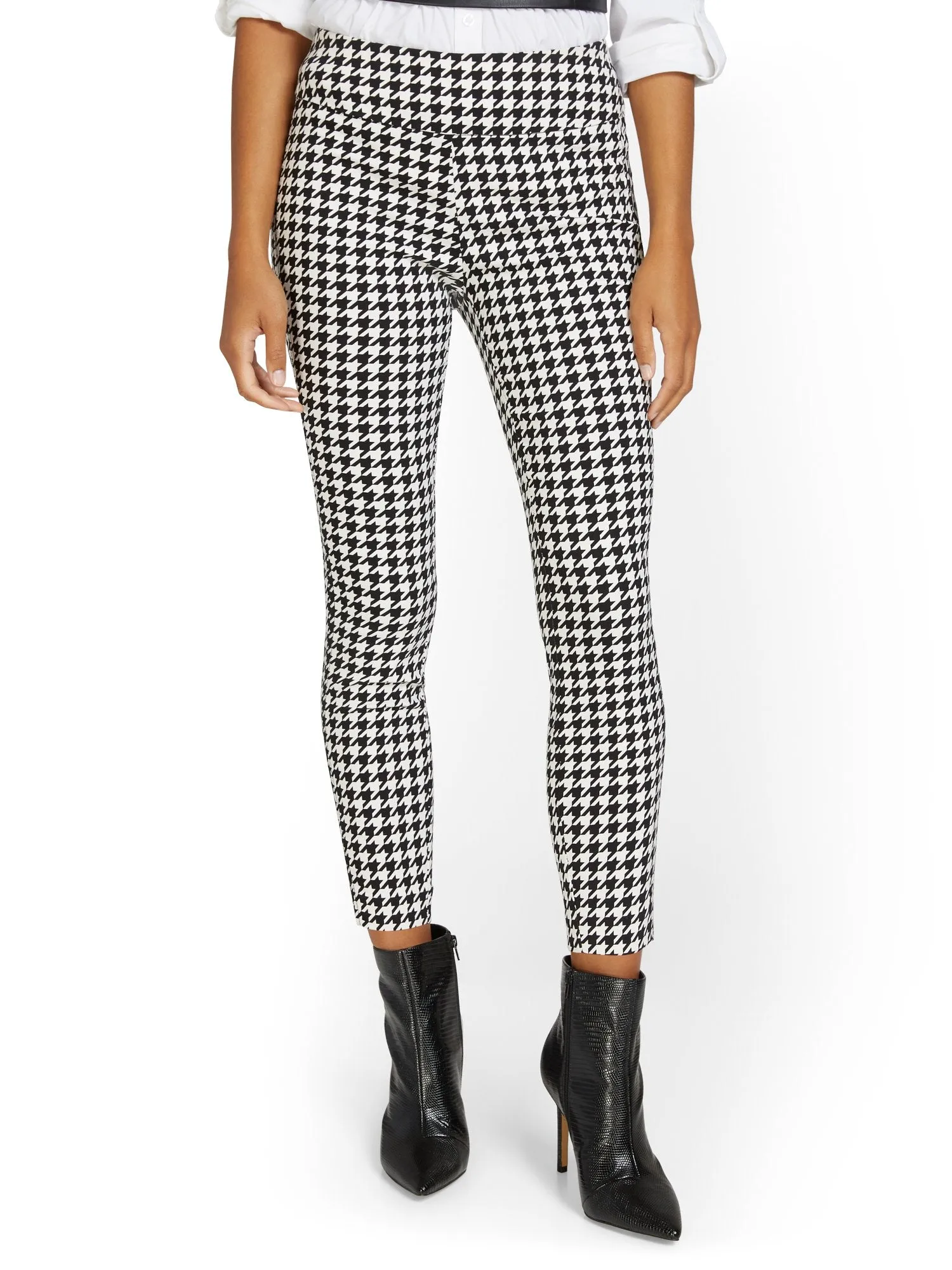 Petite Whitney High-Waisted Pull-On Slim-Leg Ankle Pant - Houndstooth