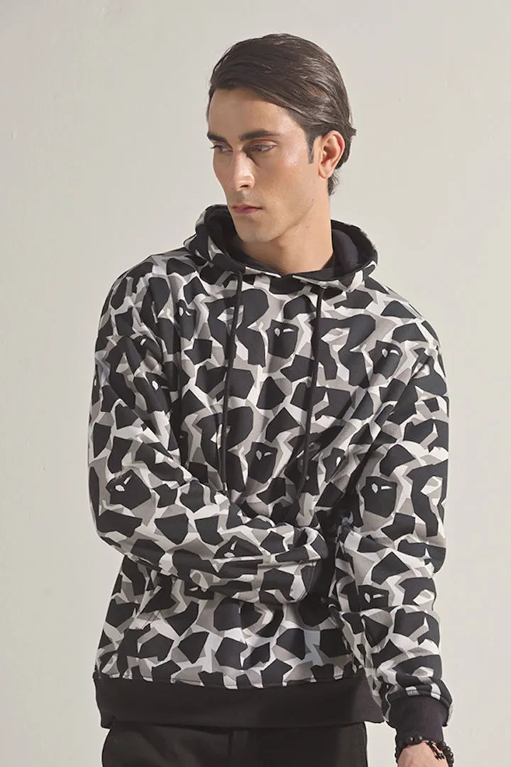 Printed Pullover Hoodie - Black & White