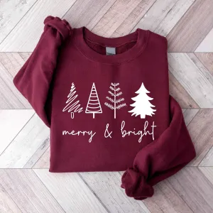 "Merry & Bright" Christmas Tree Sweatshirt – Festive Holiday Wear