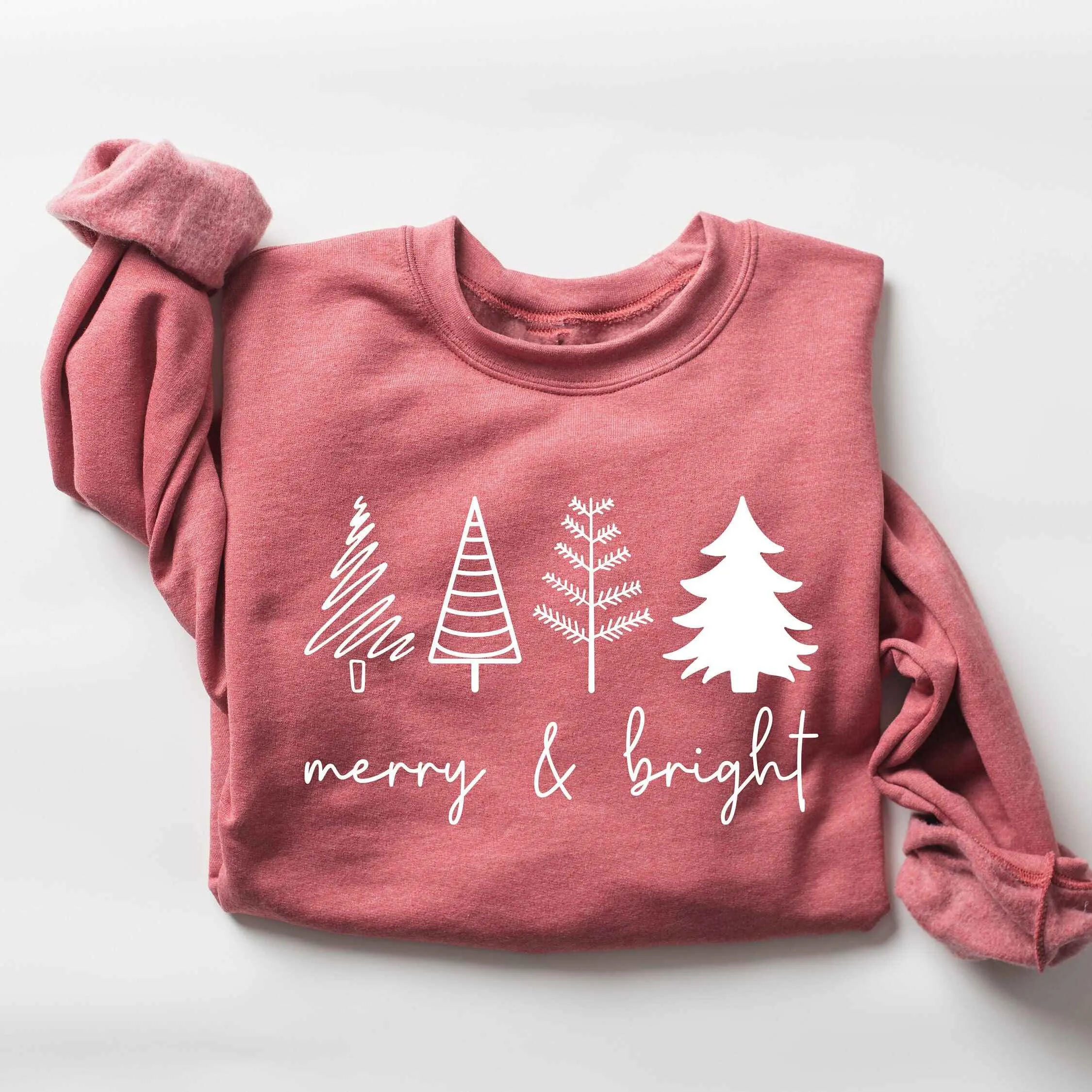 "Merry & Bright" Christmas Tree Sweatshirt – Festive Holiday Wear