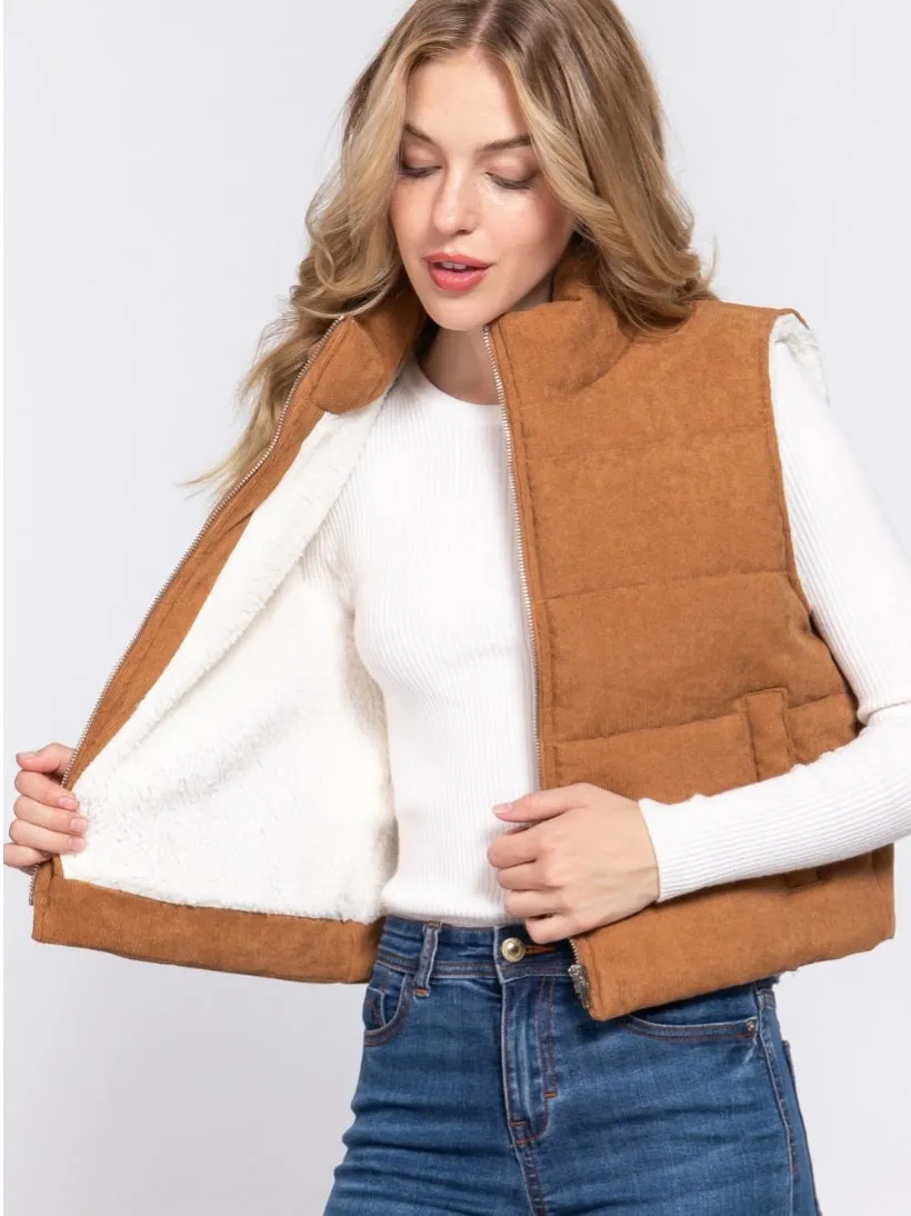 Rae Corduroy Puffer Vest - Camel