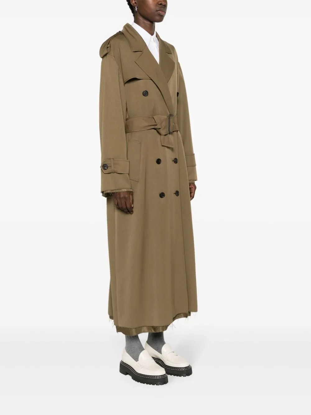 raw-cut maxi trench coat