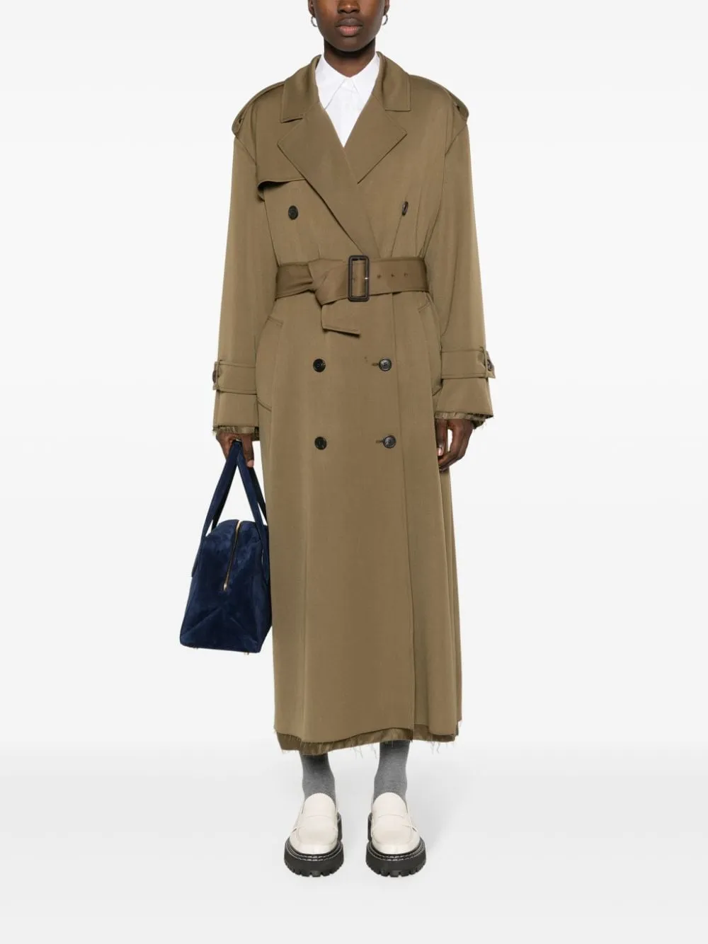 raw-cut maxi trench coat