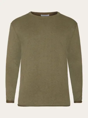 Regular double layer cotton mix rolledge crew neck knit - GOTS - Burned Olive