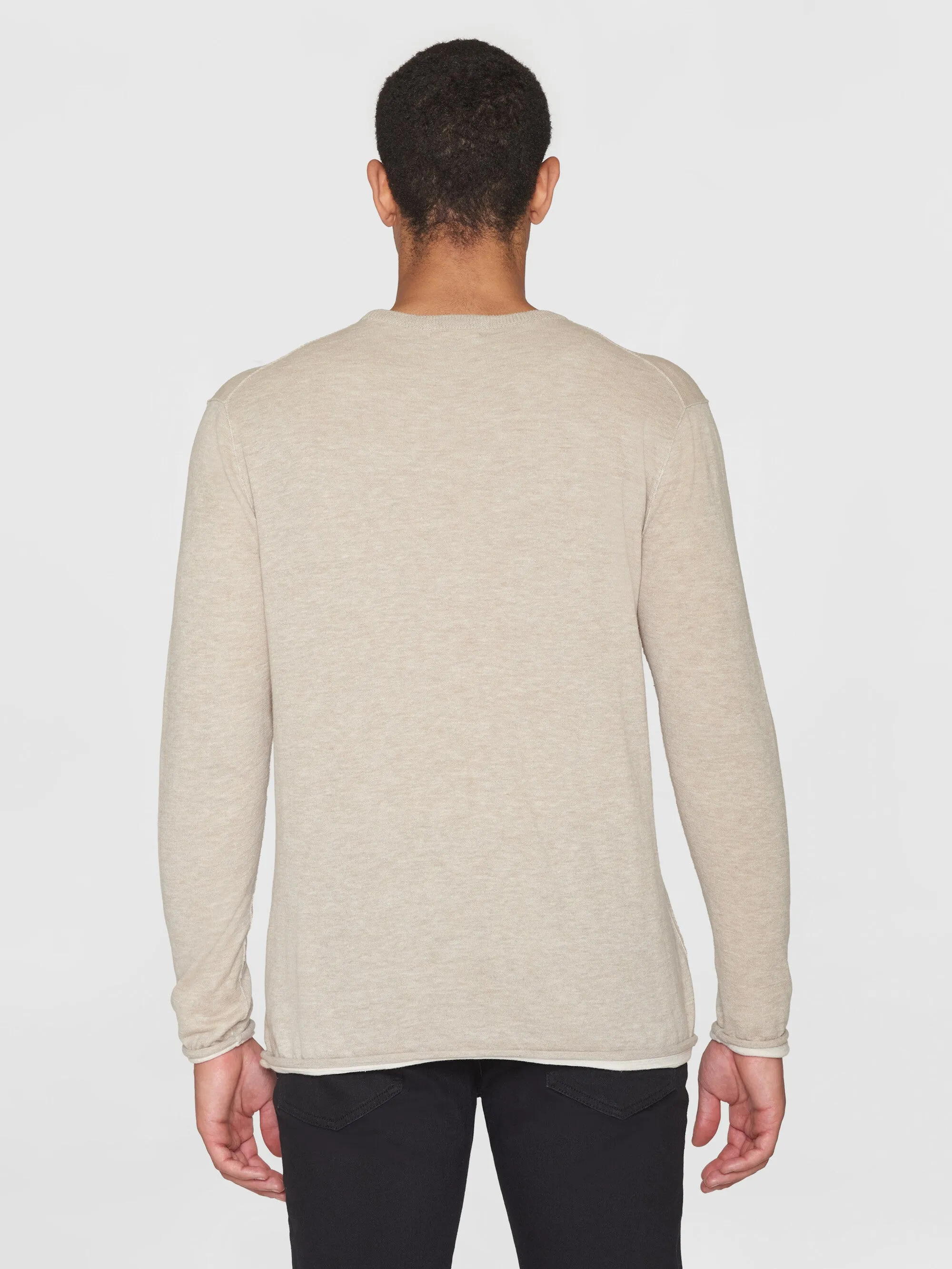 Regular double layer cotton mix rolledge crew neck knit - GOTS/Vegan - Nature Melange