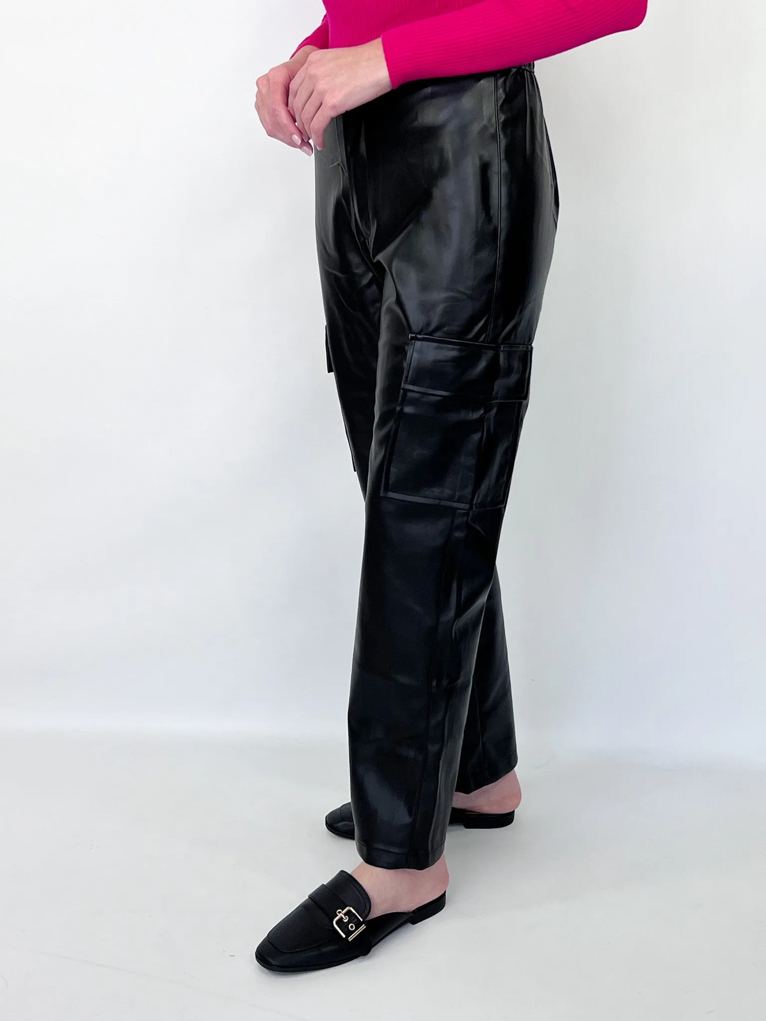 Remi - Faux Leather Cargo Pants