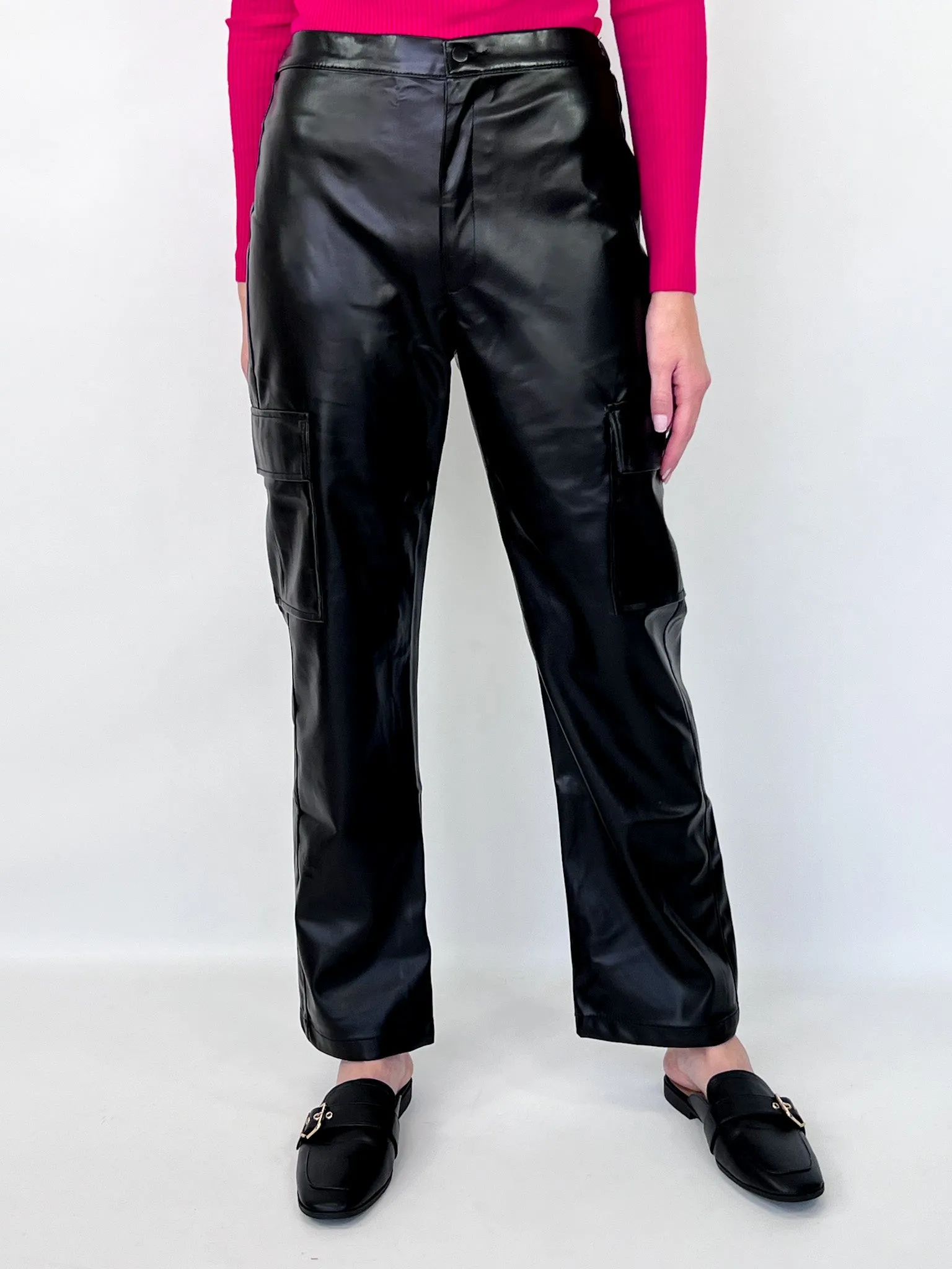 Remi - Faux Leather Cargo Pants