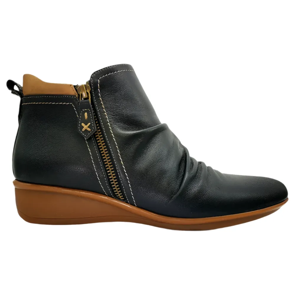 Revere Women's Wedge Booties Orthotic Ankle Boots Black / Toffee Nubuck