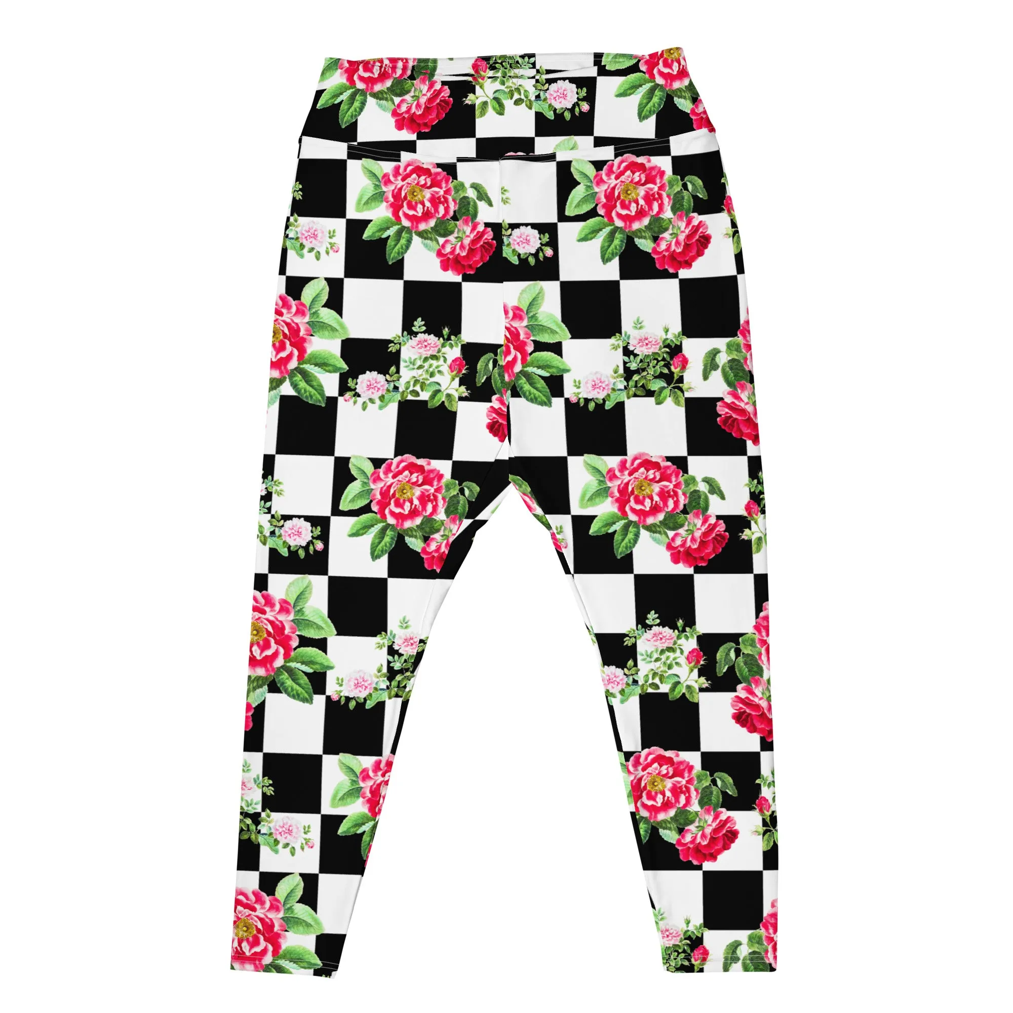 Roses on Checkered Print Plus Size Leggings