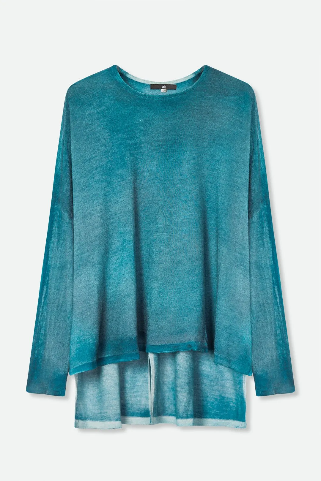 SALA CREW HIGH LOW IN HAND-DYED CASHMERE OCEAN BLUE