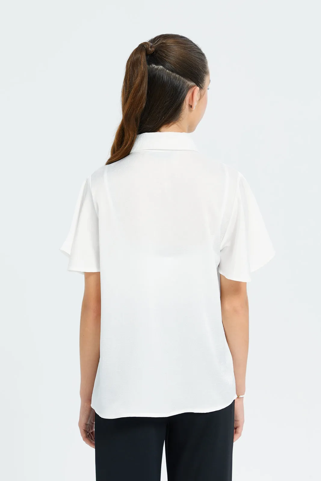 Senior Girls White Plain Pussy Bow Blouse