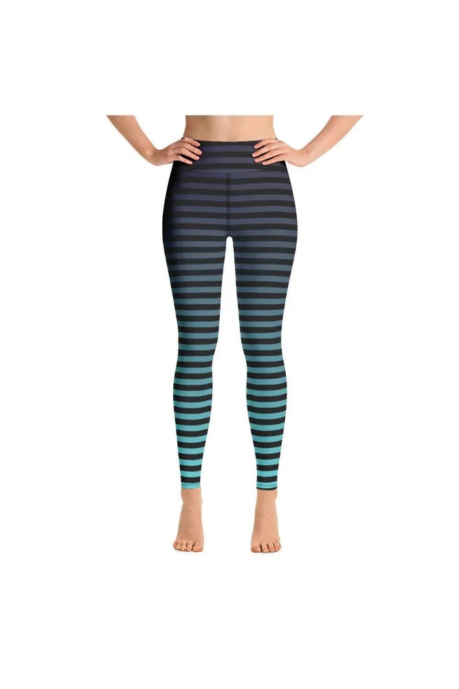 Shades of Blue Stripes Yoga Leggings