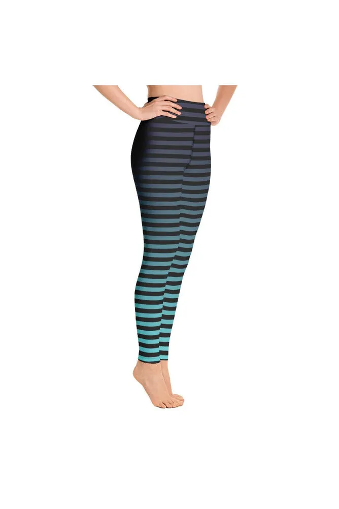 Shades of Blue Stripes Yoga Leggings