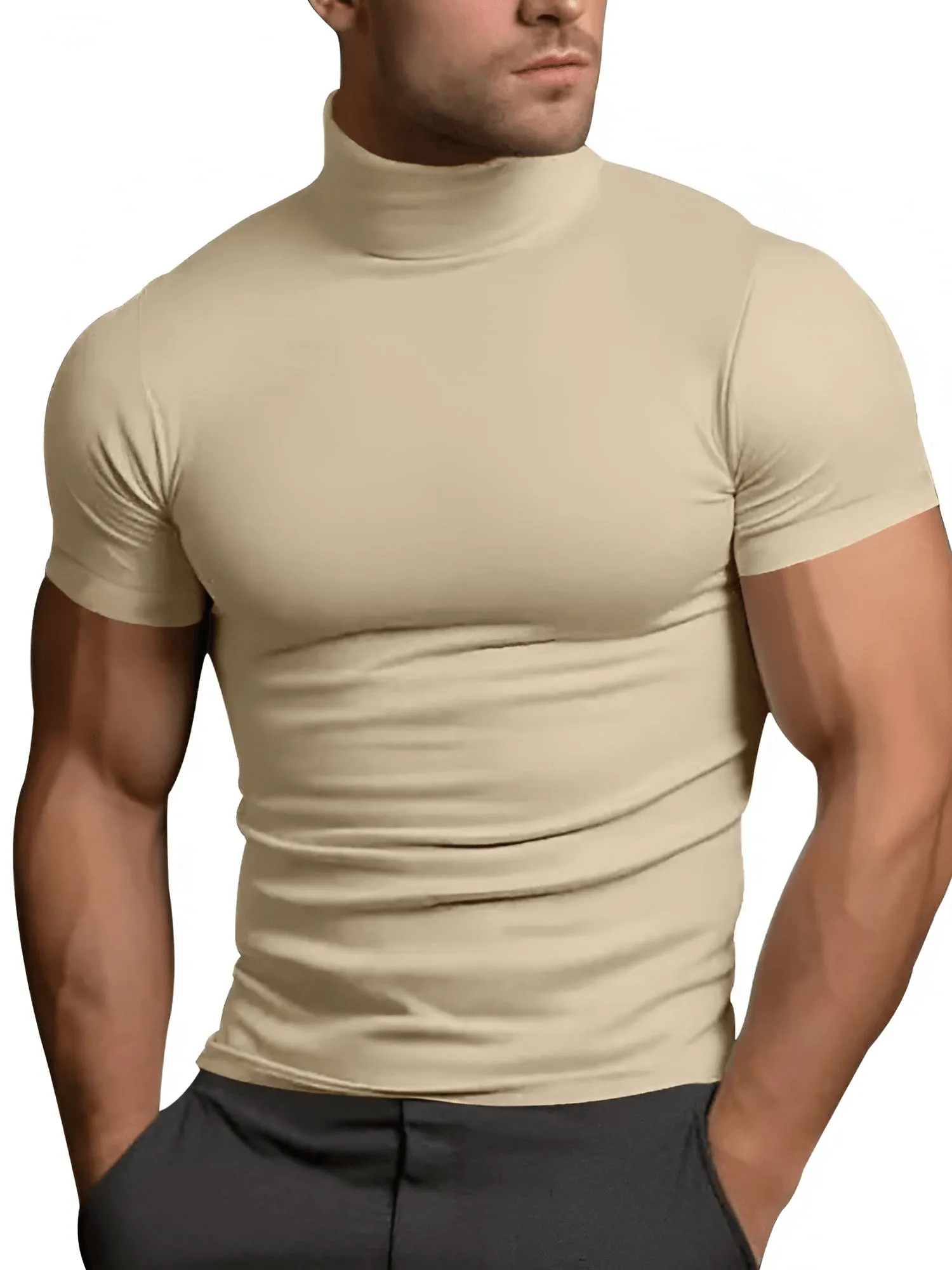 Short Sleeve Turtleneck Men's Tight T-Shirt