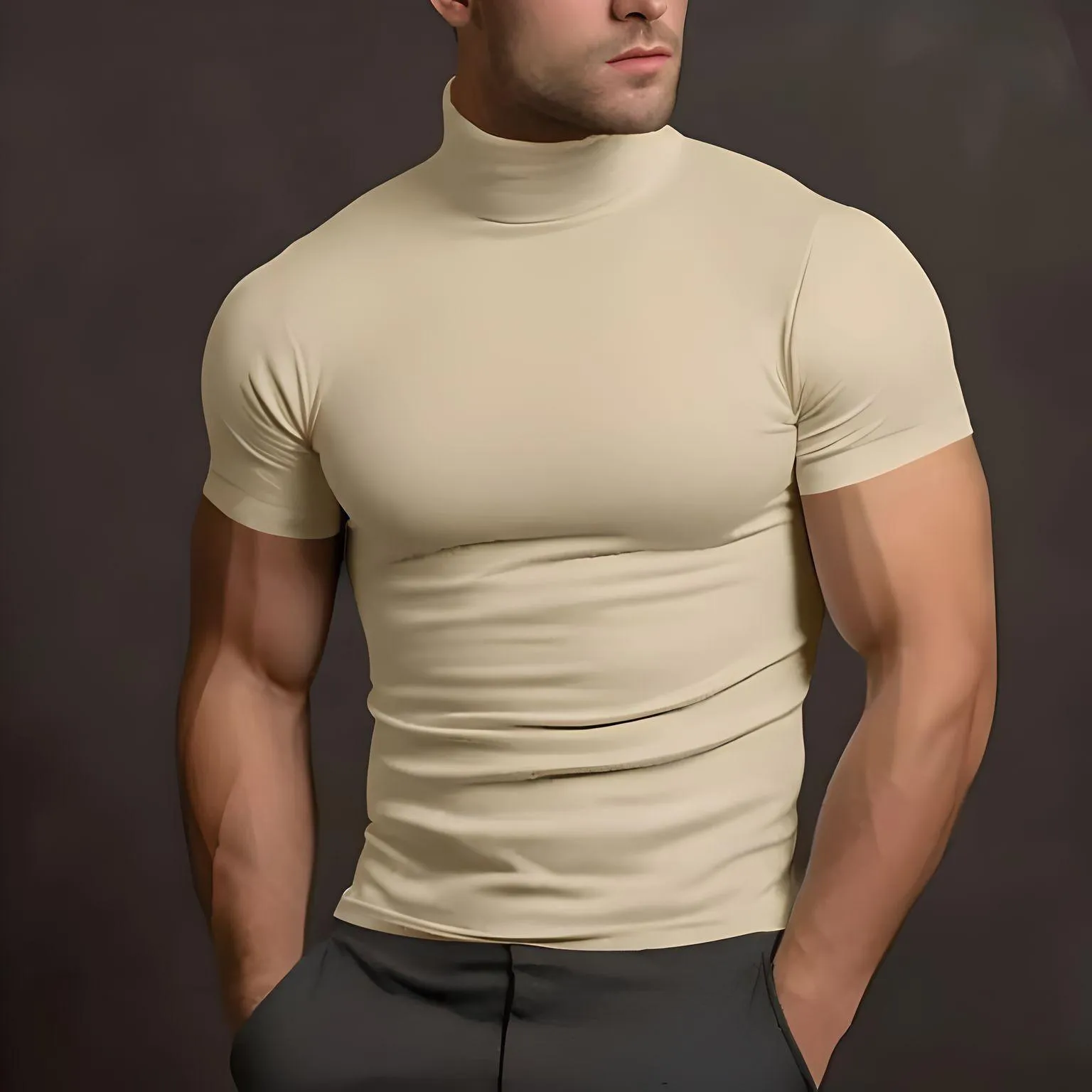 Short Sleeve Turtleneck Men's Tight T-Shirt