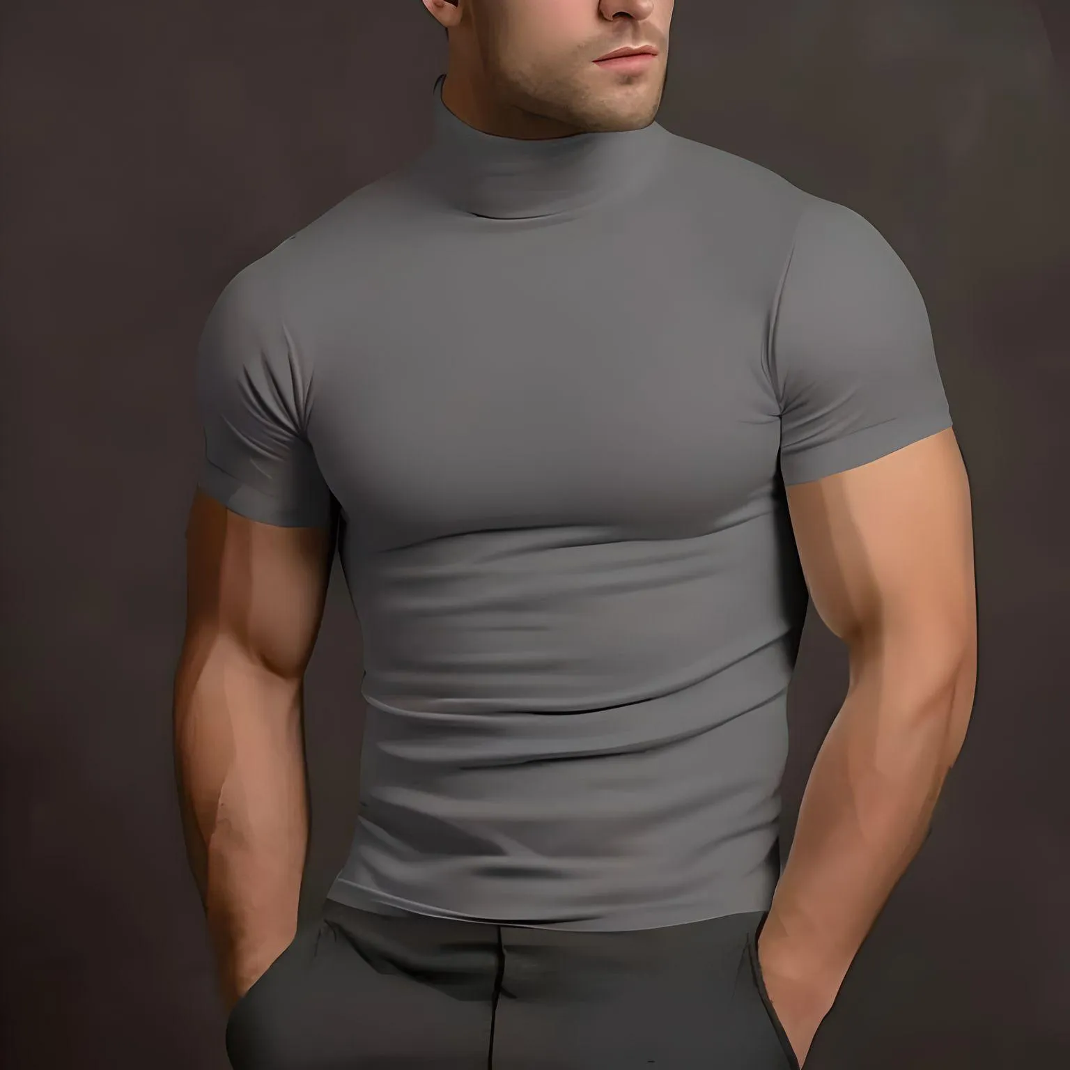 Short Sleeve Turtleneck Men's Tight T-Shirt